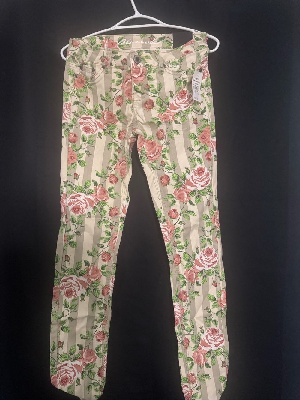 Bluenotes Beige Skinny Jeans with Pink Rose Print